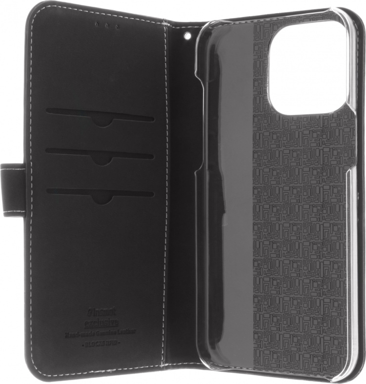 Insmat Exclusive Flip Case -plånboksfodral, iPhone 15 Pro Max, svart