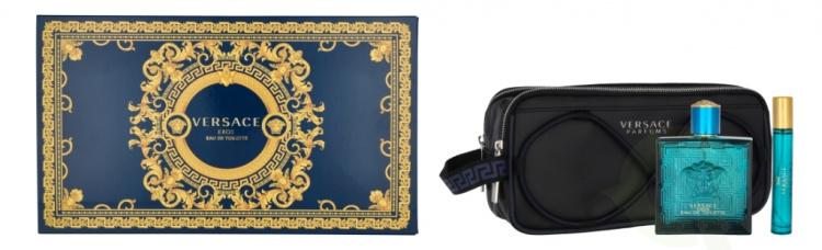 Versace Eros Pour Homme Giftset 110 ml Edt Spray 100 ml/ Edt Travel Spray 10 ml/ Toilet Bag