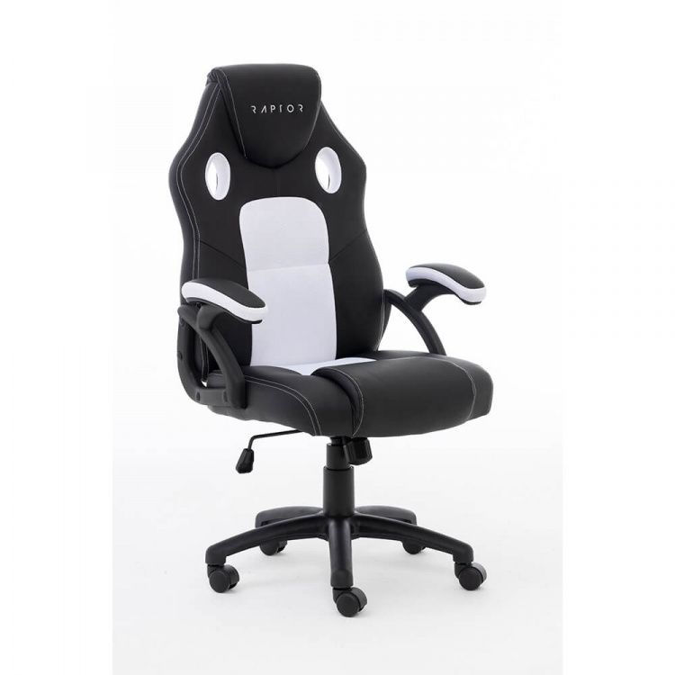 Raptor Gaming Chair GS-40 Compact PU & Fabric Black/White Raptor Gaming Chair GS-40 Compact PU & Fabric Black/White