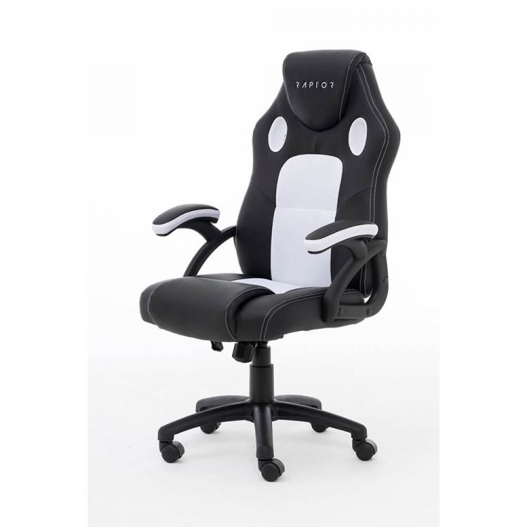 Raptor Gaming Chair GS-40 Compact PU & Fabric Black/White Raptor Gaming Chair GS-40 Compact PU & Fabric Black/White
