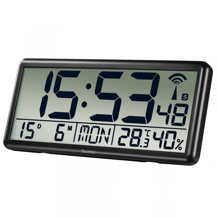 Hama Wall Clock Digital Jumbo Radio Synchronized Black