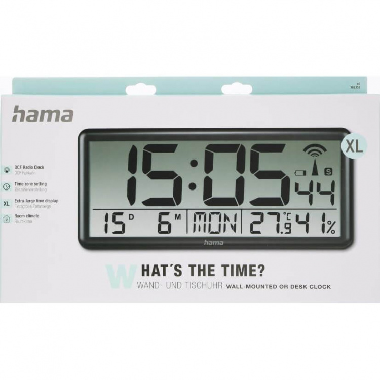 Hama Wall Clock Digital Jumbo Radio Synchronized Black