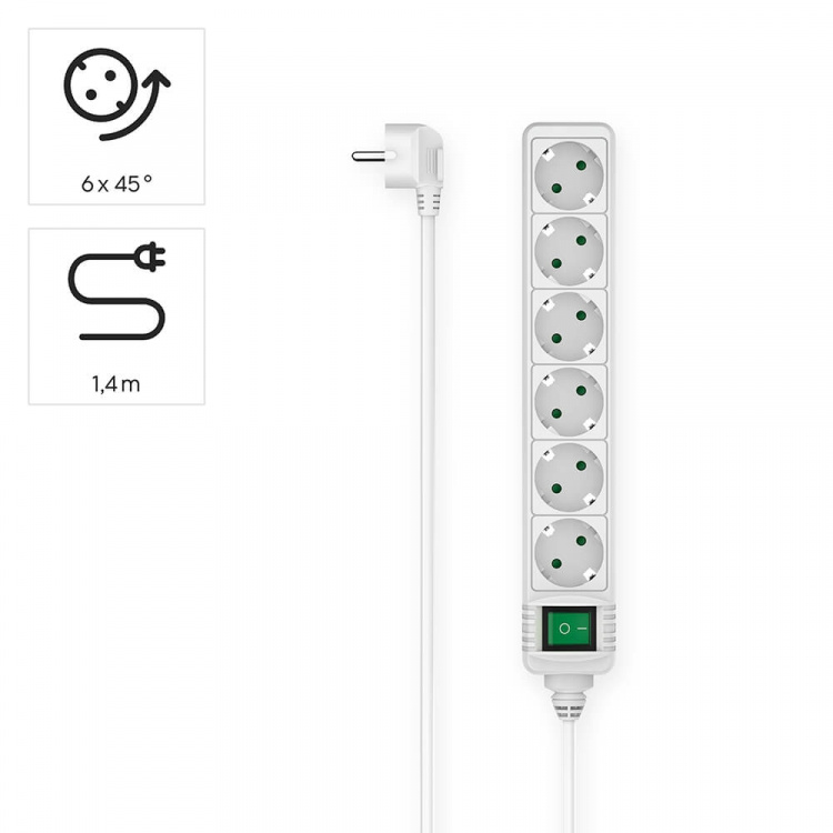 Hama Power Strip 6-way Switch White 1.4m Hama Power Strip 6-way Switch White 1.4m