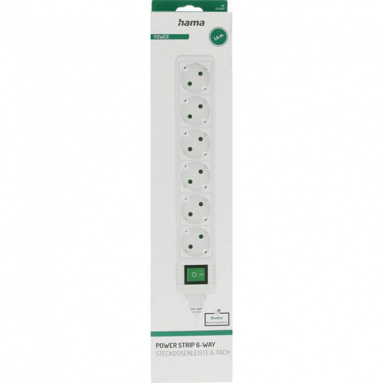 Hama Power Strip 6-way Switch White 1.4m Hama Power Strip 6-way Switch White 1.4m