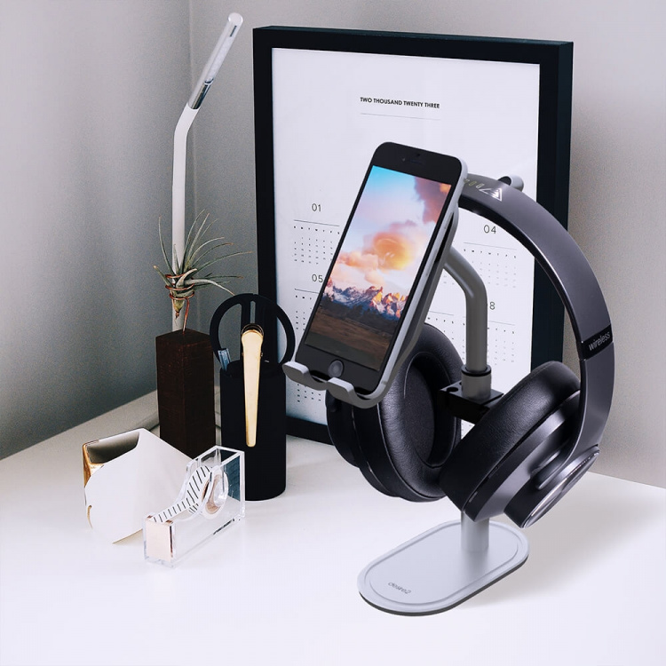 Desire2 Headphone Stand and Cell Phone Holder Silver