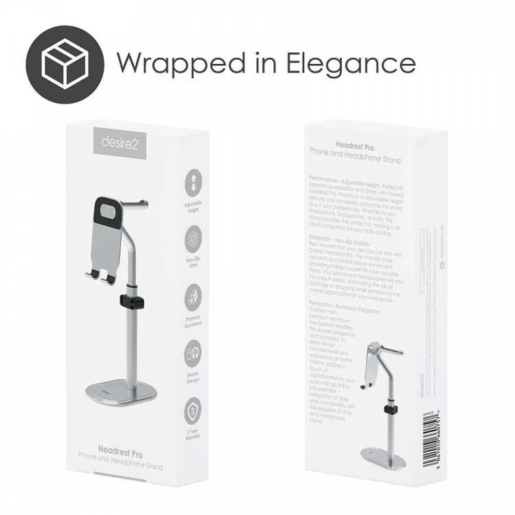 Desire2 Headphone Stand and Cell Phone Holder Silver