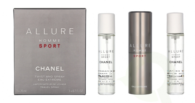 Chanel Allure Homme Sport Eau Extreme Giftset 60 ml Travel Spray Edp Spray 20ml/2x Refill Edp 20ml - Twist and Spray