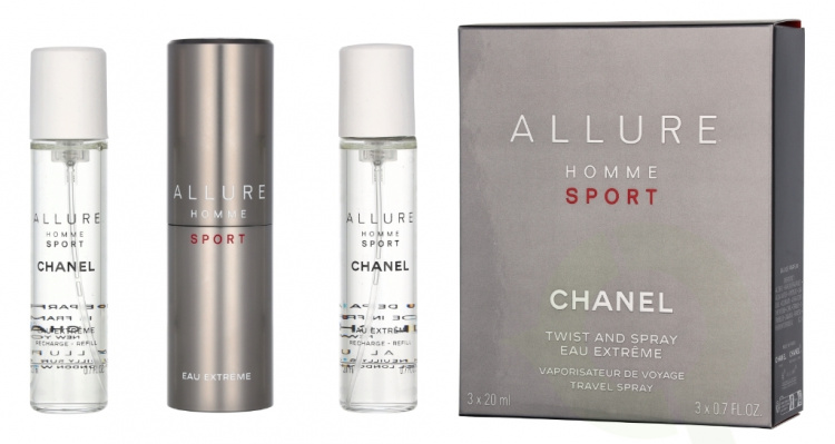 Chanel Allure Homme Sport Eau Extreme Giftset 60 ml Travel Spray Edp Spray 20ml/2x Refill Edp 20ml - Twist and Spray