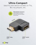 Goobay HDMI™ vinkeladapter 270°, guldpläterad, 8K @ 60 Hz HDMI™-uttag (typ A) > HDMI™ kontakt (typ A) 270 °