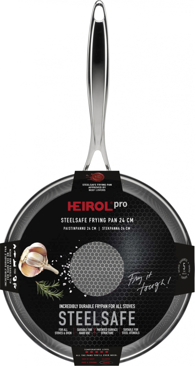 Heirol Pro Steelsafe -stekpanna, rostfritt stål + non-stick-beläggning, 24 cm.