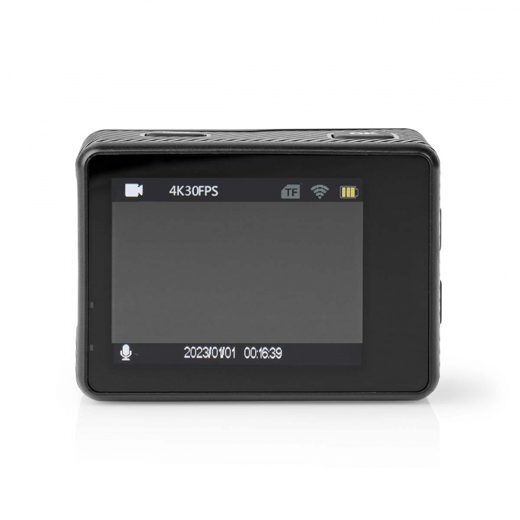 Nedis Action Cam | Dual Screen | 4K@30fps | 16 MPixel | Waterproof up to: 30.0 m | 90 min | Wi-Fi | App available for: Android™ / IOS | Mounts included | Black Nedis Action Cam | Dual Screen | 4K@30fps | 16 MPixel | Waterproof up to: 30.0 m | 90 min | Wi-Fi | App available for: Android™ / IOS | Mounts included | Black
