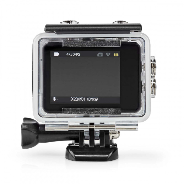 Nedis Action Cam | Dual Screen | 4K@30fps | 16 MPixel | Waterproof up to: 30.0 m | 90 min | Wi-Fi | App available for: Android™ / IOS | Mounts included | Black Nedis Action Cam | Dual Screen | 4K@30fps | 16 MPixel | Waterproof up to: 30.0 m | 90 min | Wi-Fi | App available for: Android™ / IOS | Mounts included | Black