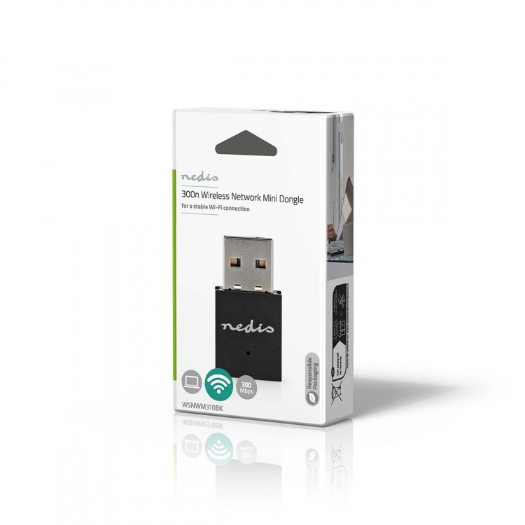 Nedis Network Dongle | Wi-Fi | N300 | 2.4 GHz | USB2.0 | Wi-Fi speed total: 300 Mbps | Windows 10 / Windows 11 / Windows 8