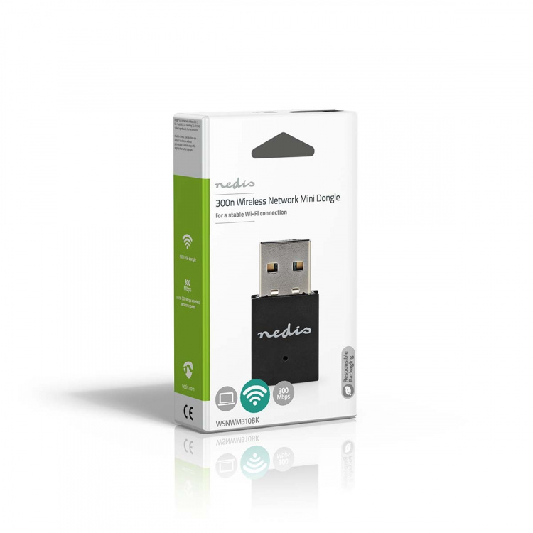 Nedis Network Dongle | Wi-Fi | N300 | 2.4 GHz | USB2.0 | Wi-Fi speed total: 300 Mbps | Windows 10 / Windows 11 / Windows 8