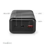 Nedis Powerbank | 32000 mAh | 2.4 / 3.0 / 3.25 A | Number of outputs: 2 | Output connection: 1x USB-A / 1x USB-C™ | Input connection: 1x Micro USB / 1x USB-C™ | PD3.0 45W / PD3.0 65W | Lithium-Polymer Nedis Powerbank | 32000 mAh | 2.4 / 3.0 / 3.25 A | Number of outputs: 2 | Output connection: 1x USB-A / 1x USB-C™ | Input connection: 1x Micro USB / 1x USB-C™ | PD3.0 45W / PD3.0 65W | Lithium-Polymer