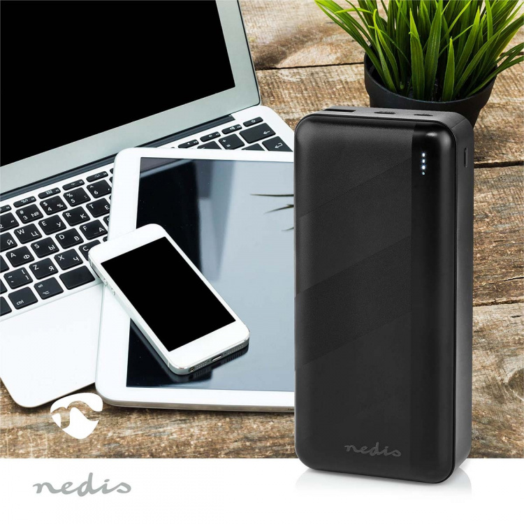 Nedis Powerbank | 32000 mAh | 2.4 / 3.0 / 3.25 A | Number of outputs: 2 | Output connection: 1x USB-A / 1x USB-C™ | Input connection: 1x Micro USB / 1x USB-C™ | PD3.0 45W / PD3.0 65W | Lithium-Polymer Nedis Powerbank | 32000 mAh | 2.4 / 3.0 / 3.25 A | Number of outputs: 2 | Output connection: 1x USB-A / 1x USB-C™ | Input connection: 1x Micro USB / 1x USB-C™ | PD3.0 45W / PD3.0 65W | Lithium-Polymer