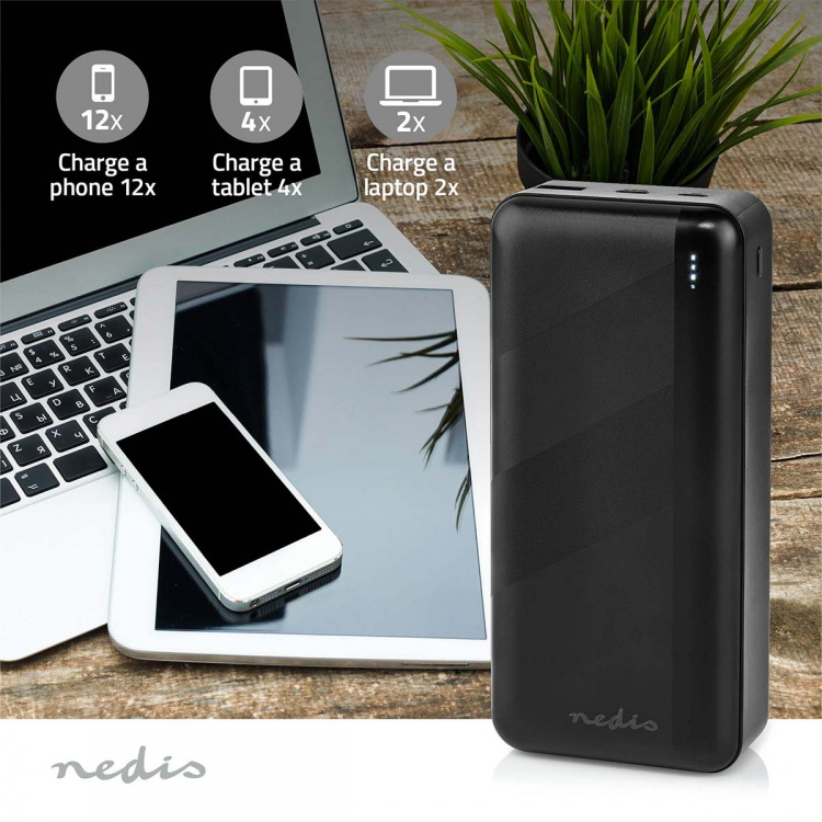 Nedis Powerbank | 32000 mAh | 2.4 / 3.0 / 3.25 A | Number of outputs: 2 | Output connection: 1x USB-A / 1x USB-C™ | Input connection: 1x Micro USB / 1x USB-C™ | PD3.0 45W / PD3.0 65W | Lithium-Polymer Nedis Powerbank | 32000 mAh | 2.4 / 3.0 / 3.25 A | Number of outputs: 2 | Output connection: 1x USB-A / 1x USB-C™ | Input connection: 1x Micro USB / 1x USB-C™ | PD3.0 45W / PD3.0 65W | Lithium-Polymer