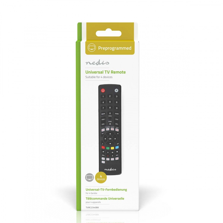Nedis Universal Remote Control | Preprogrammed | 4 Devices | Amazon Prime / Disney + Button / Google Play Button / Netflix Button / Youtube Button | Infrared | Black