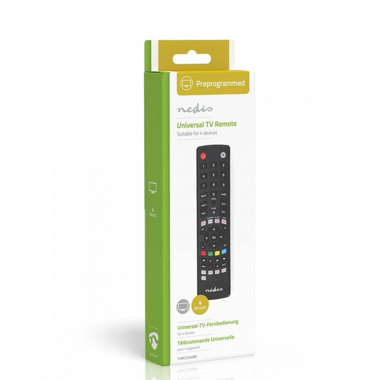 Nedis Universal Remote Control | Preprogrammed | 4 Devices | Amazon Prime / Disney + Button / Google Play Button / Netflix Button / Youtube Button | Infrared | Black