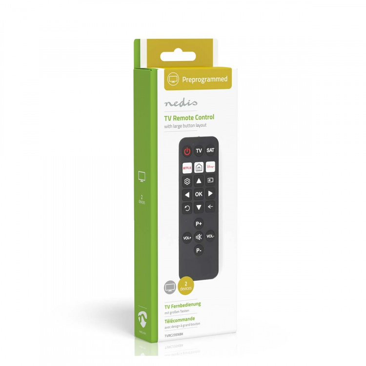 Nedis Universal Remote Control | Preprogrammed | 2 Devices | Disney + Button / Netflix Button | Infrared | Black