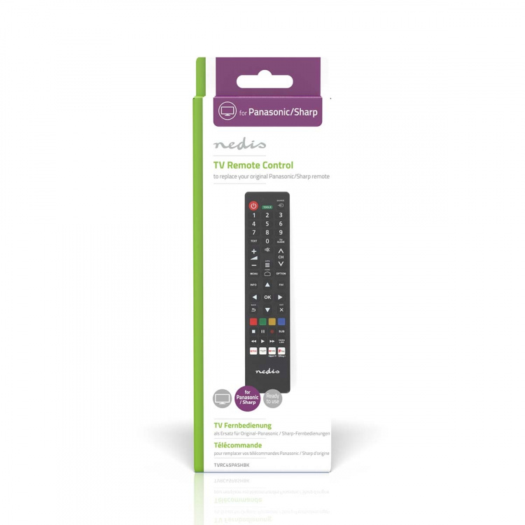 Nedis Replacement Remote Control | Suitable for: Panasonic / Sharp | Preprogrammed | 1 Device | Amazon Prime / Disney + Button / Netflix Button / Rakuten TV Button / Youtube Button | Infrared | Black