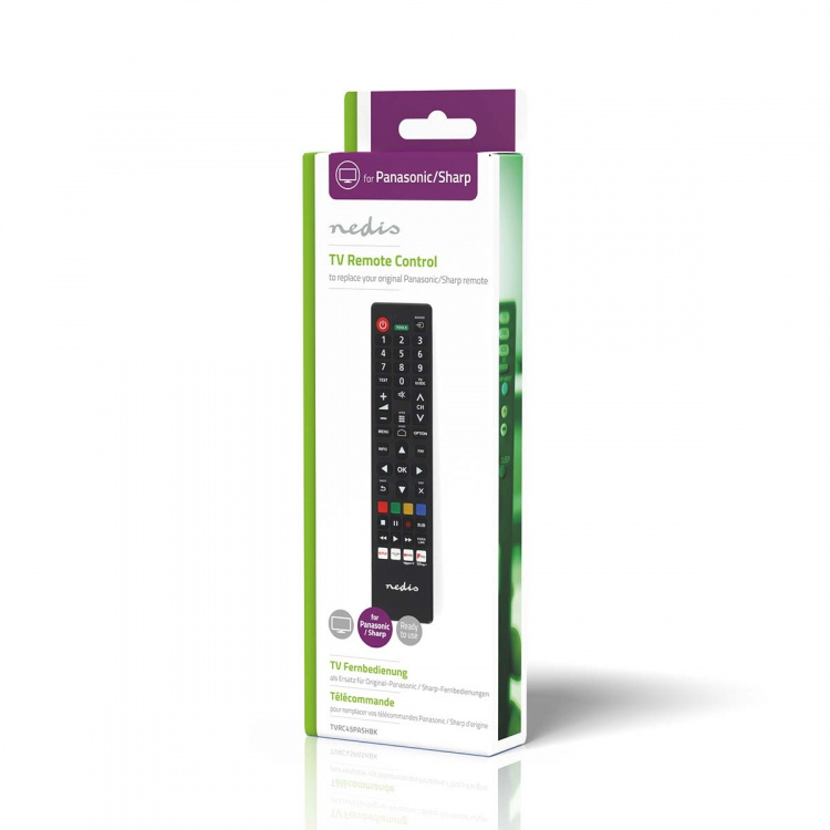Nedis Replacement Remote Control | Suitable for: Panasonic / Sharp | Preprogrammed | 1 Device | Amazon Prime / Disney + Button / Netflix Button / Rakuten TV Button / Youtube Button | Infrared | Black
