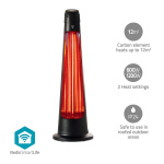 Nedis SmartLife Patio Heater | Wi-Fi | 1200 W | 2 Heat Settings | Oscillation | Fall over protection | IP24 | Black