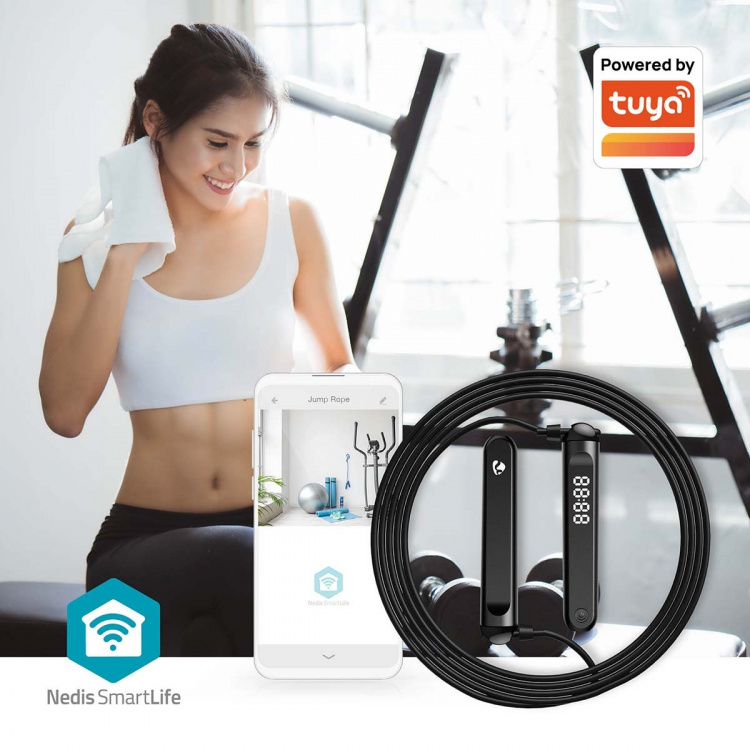 Nedis SmartLife Skipping Rope | Bluetooth® | Dual Hall sensor | LED | Cordless Balls / Drawstring Bag | Black