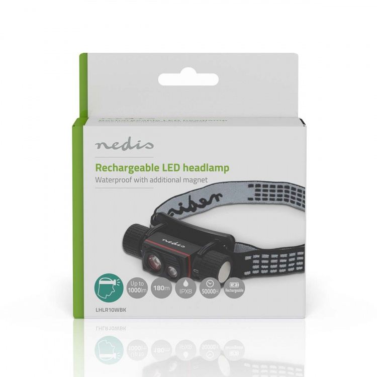 Nedis Headlight | Battery Powered / USB Powered | 3.7 V DC | Batteries included | Rechargeable | Rated luminous flux: 1000 lm | Light range: 180 m Nedis Headlight | Battery Powered / USB Powered | 3.7 V DC | Batteries included | Rechargeable | Rated luminous flux: 1000 lm | Light range: 180 m