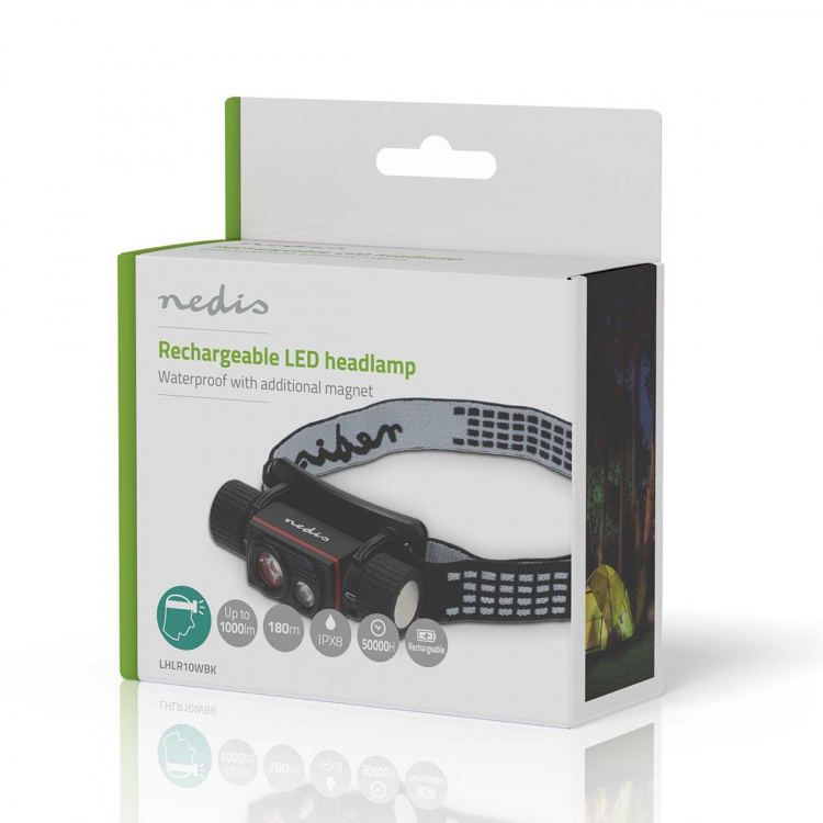 Nedis Headlight | Battery Powered / USB Powered | 3.7 V DC | Batteries included | Rechargeable | Rated luminous flux: 1000 lm | Light range: 180 m Nedis Headlight | Battery Powered / USB Powered | 3.7 V DC | Batteries included | Rechargeable | Rated luminous flux: 1000 lm | Light range: 180 m
