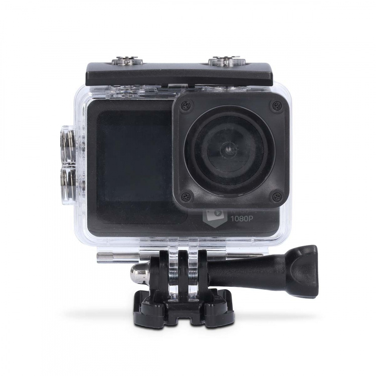 Nedis Action Cam | Dual Screen | 1080p@30fps | 12 MPixel | Waterproof up to: 30.0 m | 70 min | Wi-Fi | App available for: Android™ / IOS | Mounts included | Black