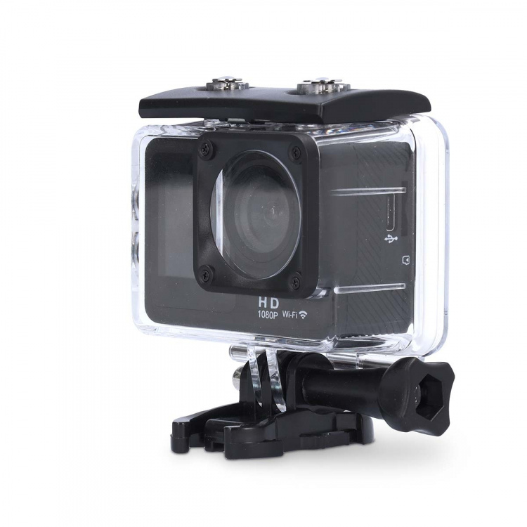 Nedis Action Cam | Dual Screen | 1080p@30fps | 12 MPixel | Waterproof up to: 30.0 m | 70 min | Wi-Fi | App available for: Android™ / IOS | Mounts included | Black