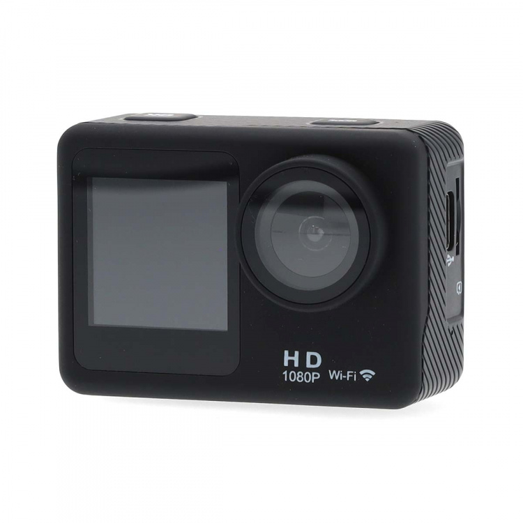 Nedis Action Cam | Dual Screen | 1080p@30fps | 12 MPixel | Waterproof up to: 30.0 m | 70 min | Wi-Fi | App available for: Android™ / IOS | Mounts included | Black