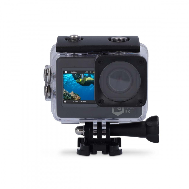 Nedis Action Cam | Dual Screen | 5K@30fps | 16 MPixel | Waterproof up to: 30.0 m | 80 min | Wi-Fi | App available for: Android™ / IOS | Mounts included | Black Nedis Action Cam | Dual Screen | 5K@30fps | 16 MPixel | Waterproof up to: 30.0 m | 80 min | Wi-Fi | App available for: Android™ / IOS | Mounts included | Black