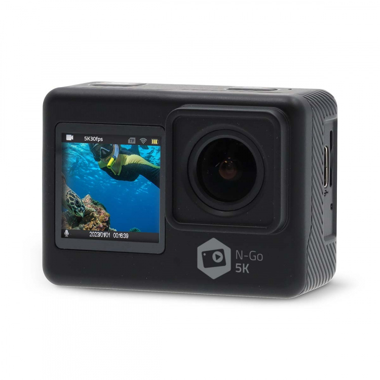 Nedis Action Cam | Dual Screen | 5K@30fps | 16 MPixel | Waterproof up to: 30.0 m | 80 min | Wi-Fi | App available for: Android™ / IOS | Mounts included | Black Nedis Action Cam | Dual Screen | 5K@30fps | 16 MPixel | Waterproof up to: 30.0 m | 80 min | Wi-Fi | App available for: Android™ / IOS | Mounts included | Black
