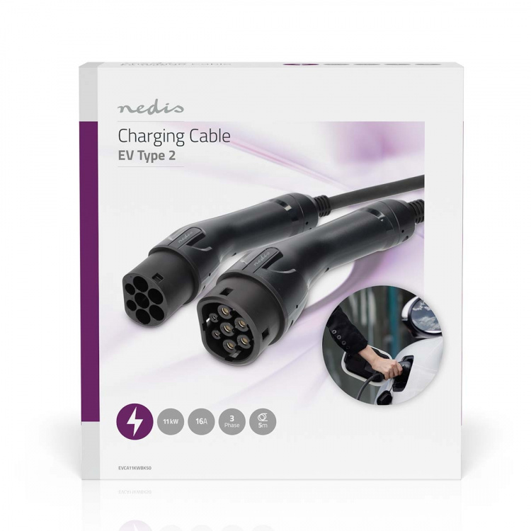 Nedis Electric Vehicle Cable | Cable Type 2 | 16 A | 11000 W | 3-Phases | 5.00 m | Black | Gift Box Nedis Electric Vehicle Cable | Cable Type 2 | 16 A | 11000 W | 3-Phases | 5.00 m | Black | Gift Box