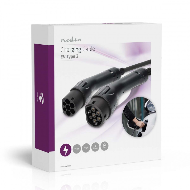 Nedis Electric Vehicle Cable | Cable Type 2 | 16 A | 11000 W | 3-Phases | 5.00 m | Black | Gift Box Nedis Electric Vehicle Cable | Cable Type 2 | 16 A | 11000 W | 3-Phases | 5.00 m | Black | Gift Box