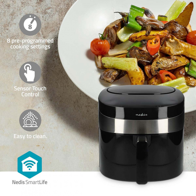 Nedis SmartLife Hot Air Fryer | Wi-Fi | 7,2 l | Timer: 60 min | Number of preset programs: 8 | Digital | Android™ / IOS | Black