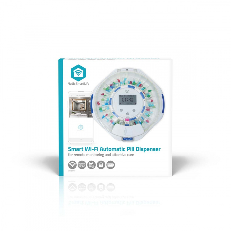 Nedis SmartLife Pill Dispenser | Wi-Fi | 28 Compartments | Number of alarmtimes: 9 Alarm Times Per Day | Beep / Light / Voice | LCD display | White Nedis SmartLife Pill Dispenser | Wi-Fi | 28 Compartments | Number of alarmtimes: 9 Alarm Times Per Day | Beep / Light / Voice | LCD display | White