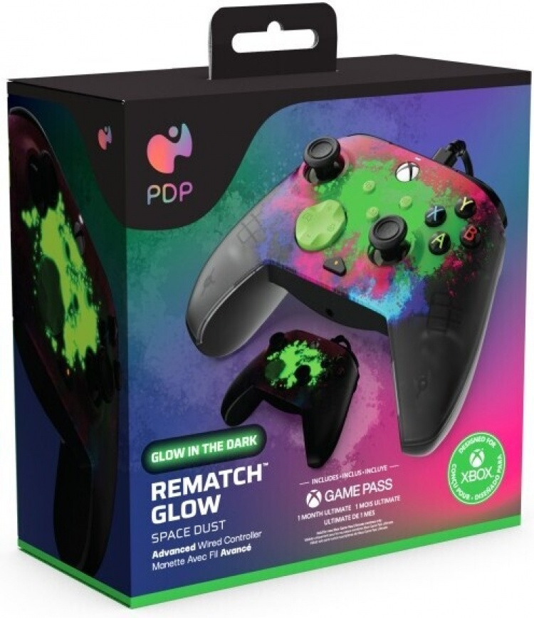 PDP Gaming Rematch Wired Controller - Space Dust (Glow In Dark) - trådbunden spelkontroll, Xbox