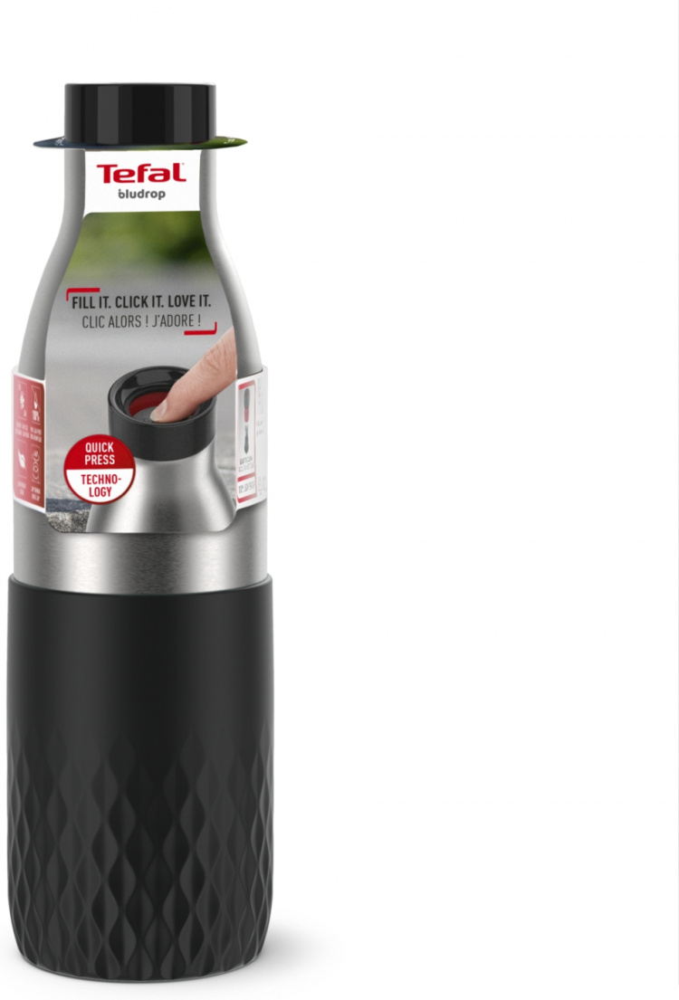 Tefal Bludrop Sleeve dricksflaska, 0,7 L, svart/stål Tefal Bludrop Sleeve dricksflaska, 0,7 L, svart/stål