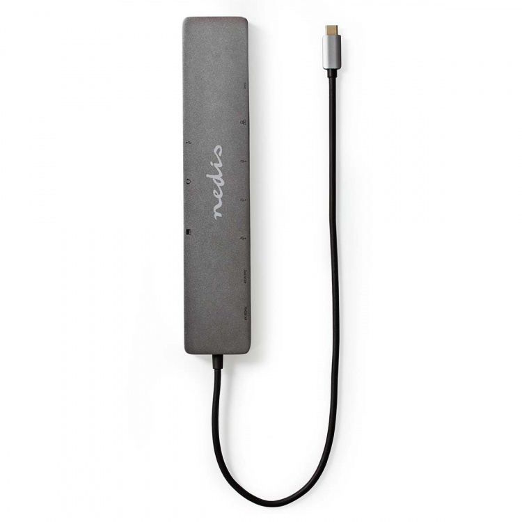 Nedis USB Multi-Port Adapter | 10-in-1 | USB 3.2 Gen 1 | USB-C™ Male | Micro SD / RJ45 Female / SD / 2x HDMI™ / 2x USB-C™ / 3x USB-A Female | 0.40 m | Round | Gold Plated | TPE | Anthracite | Box
