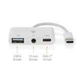 Nedis USB Multi-Port Adapter | 3-in-1 | USB 2.0 | USB-C™ Male | USB-A Female / USB-C™ Female / 3.5 mm Female | 480 Mbps | 0.10 m | Round | Nickel Plated | PVC | White | Box
