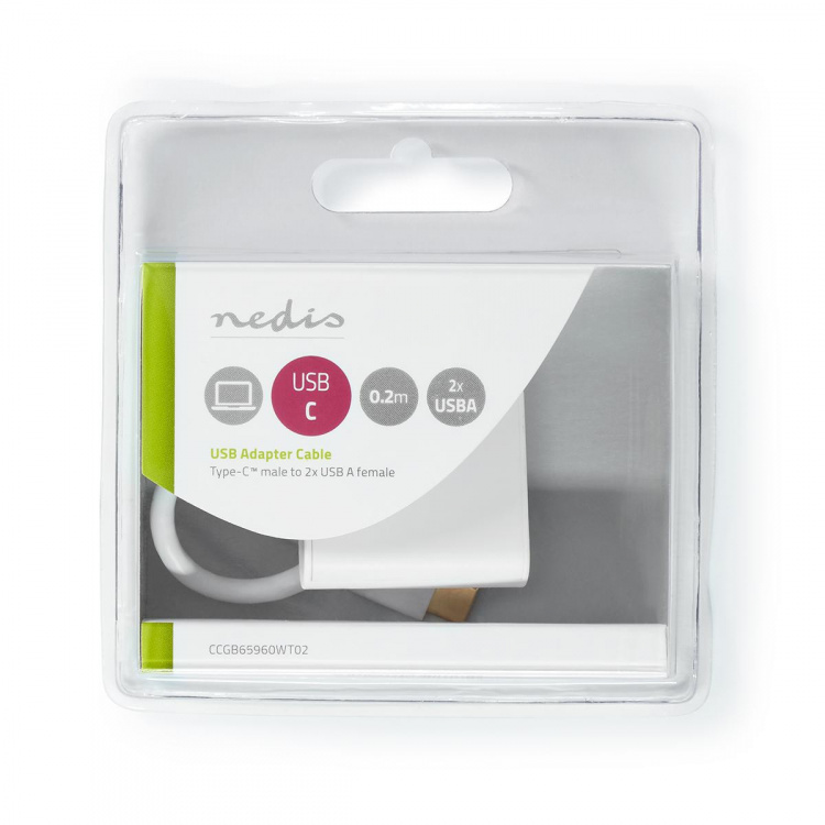 Nedis USB Adapter | USB 3.2 Gen 1 | USB-C™ Male | 2x USB-A | 1000 Mbps | 0.20 m | Round | Nickel Plated | PVC | White | Blister Nedis USB Adapter | USB 3.2 Gen 1 | USB-C™ Male | 2x USB-A | 1000 Mbps | 0.20 m | Round | Nickel Plated | PVC | White | Blister