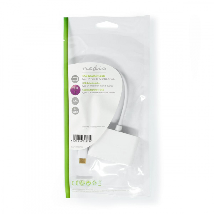 Nedis USB Adapter | USB 3.2 Gen 1 | USB-C™ Male | 2x USB-A | 1000 Mbps | 0.20 m | Round | Nickel Plated | PVC | White | Polybag Nedis USB Adapter | USB 3.2 Gen 1 | USB-C™ Male | 2x USB-A | 1000 Mbps | 0.20 m | Round | Nickel Plated | PVC | White | Polybag