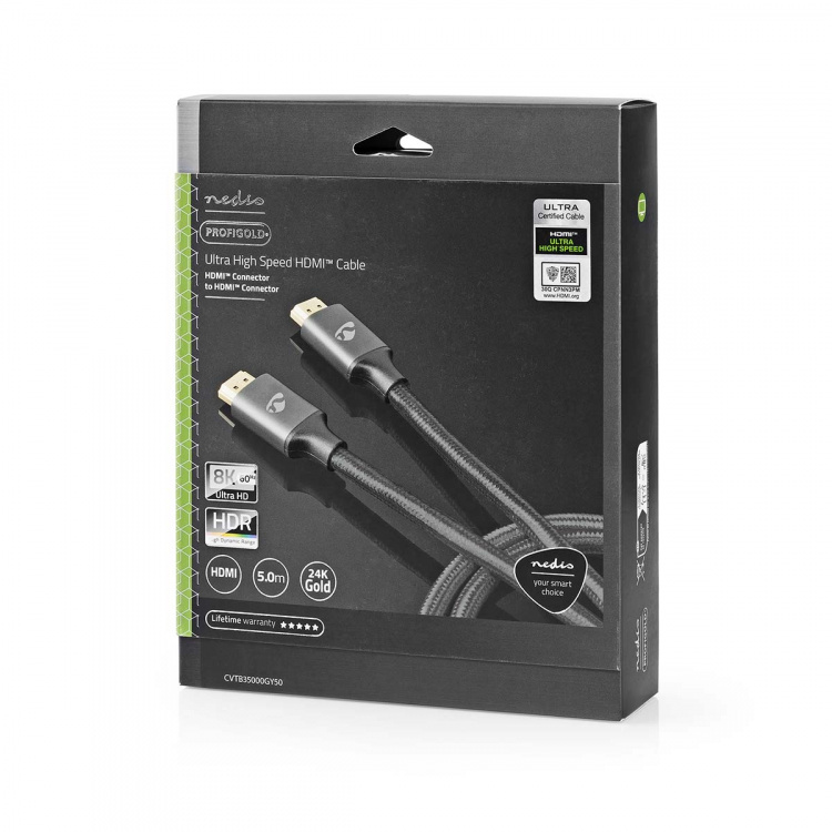 Nedis Ultra High Speed HDMI™ Cable | HDMI™ Connector | HDMI™ Connector | 8K@60Hz | 48 Gbps | 5.00 m | Round | 6.7 mm | Gun Metal Grey | Cover Window Box Nedis Ultra High Speed HDMI™ Cable | HDMI™ Connector | HDMI™ Connector | 8K@60Hz | 48 Gbps | 5.00 m | Round | 6.7 mm | Gun Metal Grey | Cover Window Box