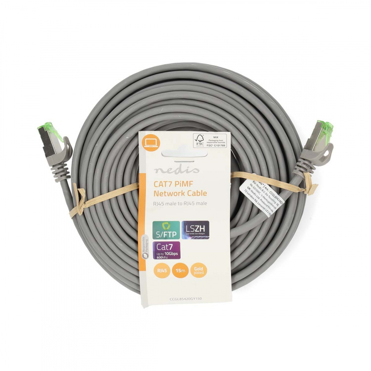 Nedis CAT7 Cable | S/FTP | RJ45 Male | RJ45 Male | 15.0 m | Round | LSZH | Grey | Label Nedis CAT7 Cable | S/FTP | RJ45 Male | RJ45 Male | 15.0 m | Round | LSZH | Grey | Label