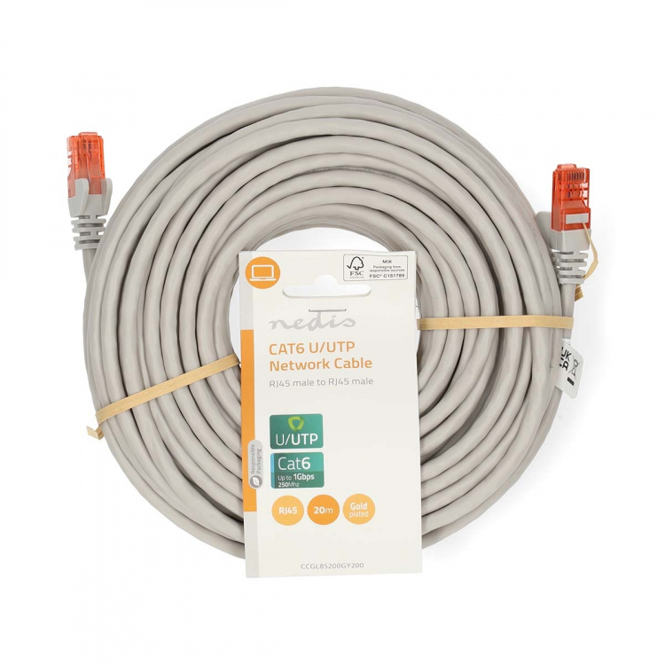 Nedis CAT6 Cable | RJ45 Male | RJ45 Male | U/UTP | 20.0 m | Round | PVC | Grey | Label