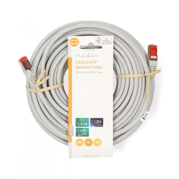 Nedis CAT6 Cable | RJ45 Male | RJ45 Male | S/FTP | 20.0 m | Round | LSZH | Grey | Label