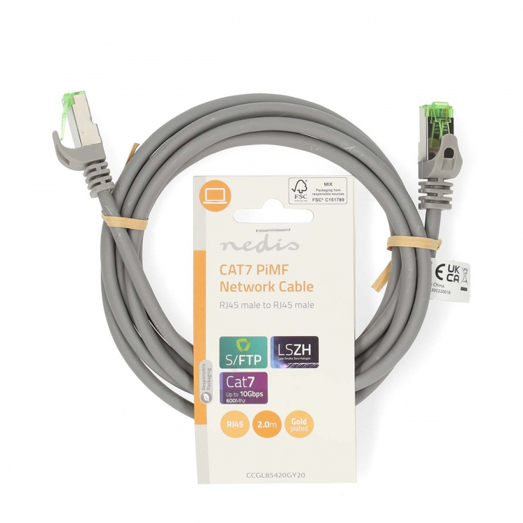 Nedis CAT7 Cable | S/FTP | RJ45 Male | RJ45 Male | 2.00 m | Round | LSZH | Grey | Label